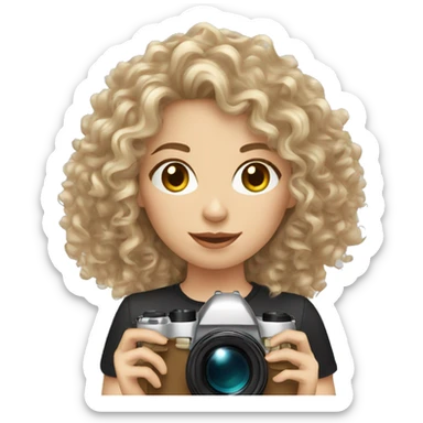 European curly hair Female photographer taking a picture light skinned long hair sticker