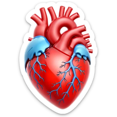 A red 3D glass human heart with a white background. The glass color should also be red and look like a real heart. sticker