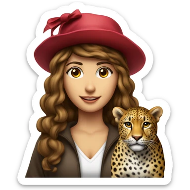 Ragazza riccia castano chiaro e occhi castani con leopardo e cappello diploma sticker