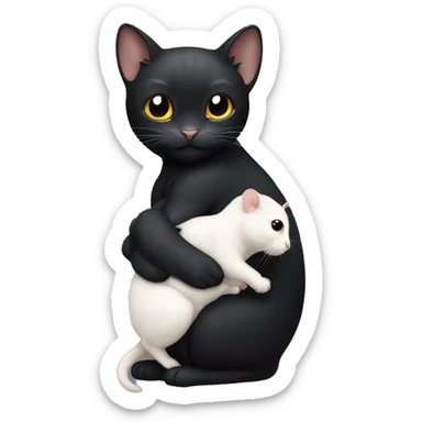 black Cat holding a white hamster in his arms sticker