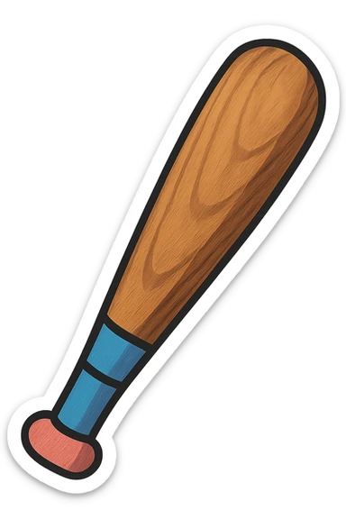 Make the baseball bat thicker and appear as realistic wood while maintaining the same style and transparent background. sticker