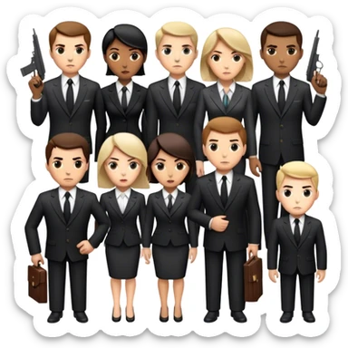 A group of secret intelligence agents in formal suits, with one being a woman and the rest being men. They appear serious, professional, and mysterious, working together as a team sticker