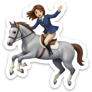 Girl with brown hair jumping a jump on a gray horse sticker