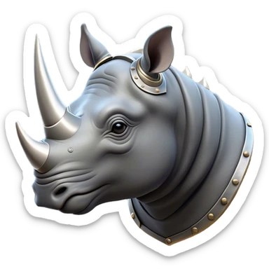 Cinematic Noble Rhinoceros Portrait Emoji, Poised and regal, with a massive, powerful build and a thick, armored hide of slate gray, accented by a prominent, striking white horn, deep-set soulful piercing eyes, Simplified yet sharp and sophisticated features, highly detailed, glowing with a soft, dignified glow, high shine, intelligent and formidable, stylized with an air of ancient might, focused and attentive, soft glowing outline, capturing the essence of a watchful and commanding behemoth, so majestic it feels as though it could charge out of the screen with effortless authority! sticker