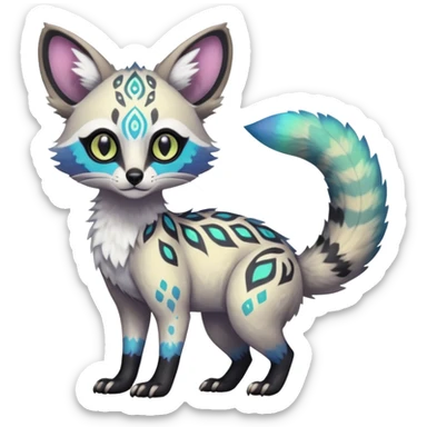 Rare iridescent white exotic epic aesthetic colorful Trico-Genet-species-Fakemon-hybrid-creature, with intricate tattoo markings, full body sticker