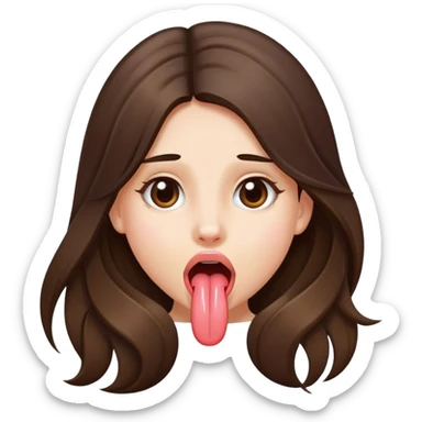 Girl sticking out tongue brunette long hair sticker