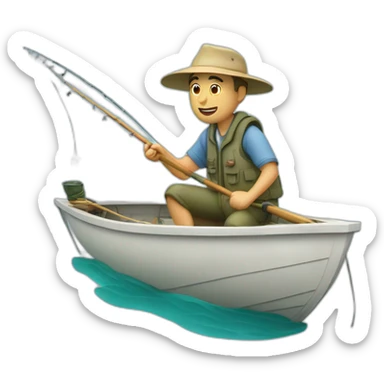 white fisherman fishing with a fishing rod in a small boat sticker
