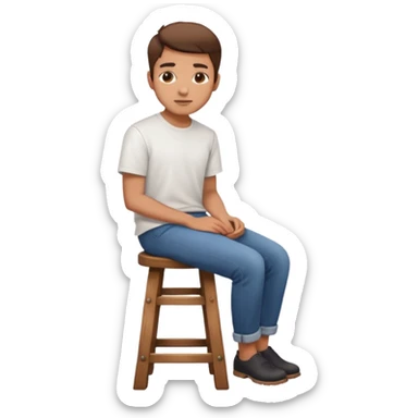 a person sitting on stool with full face backward turn

 sticker