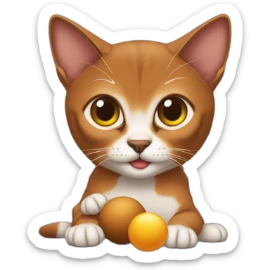 Abyssinian cat play with a small fur ball sticker