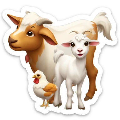 A calf, a goat and a chicken on a farm  sticker