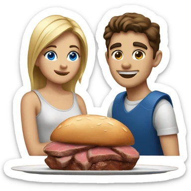 20 year old couple boy with blue eyes girl with hazel eyes eating steak sticker