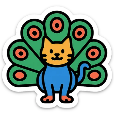 silly peacock with a cat icon with color outline sticker