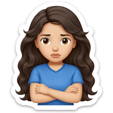 Hispanic girl with long dark brown wavy hair crossing her arms and  pouting sticker