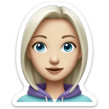 Full length girl in a purple hoodie with big light blue eyes and white skin and high aristocratic cheekbones sticker