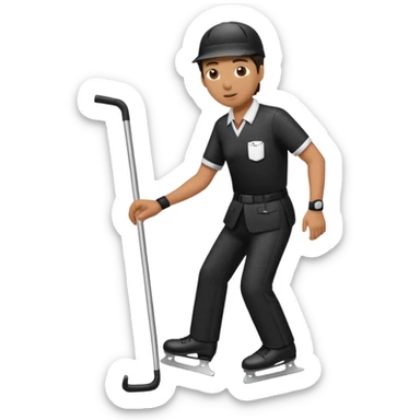 Blind referee skating with a blind person’s cane sticker