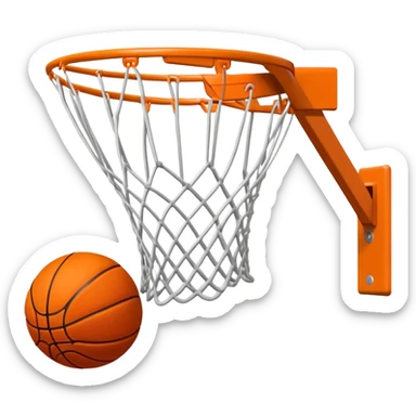 Minimalist orange Spalding basketball going through a white basketball net, swishing through hoop, iOS emoji style sticker