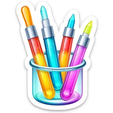 Epoxy resin art icon, jewelry and decorative items made with fluorescent epoxy resin, visible tubes of resin with bright colors, mixing tools, and molds, glowing effect on the resin, minimalistic style, clean lines, transparent background. sticker