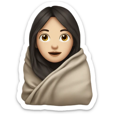 White girl with dark hair inside  a blanket sticker