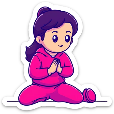 Girl kneeling in playful pose, transparent glass style, bright pink gradient, with shadows and highlights, minimalist design sticker