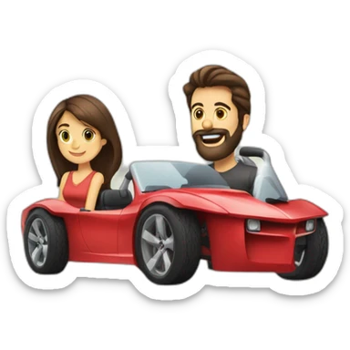 Brunette-bearded man-and-brunette-girl-roadster-car-driving sticker