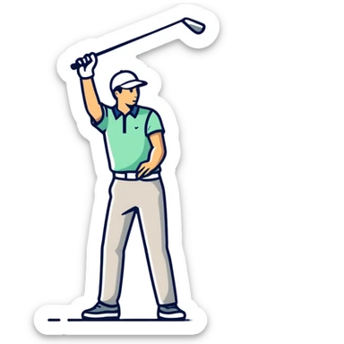 A male golfer holding a really large nickel in his hand sticker