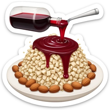 A pile of sauce made of grated apple, diced nuts and wine sticker