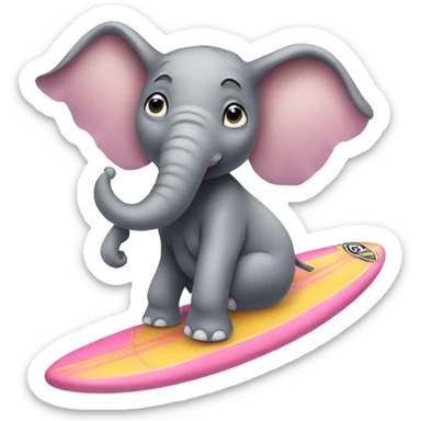 Elephant wearing a tutu riding a surfboard sticker