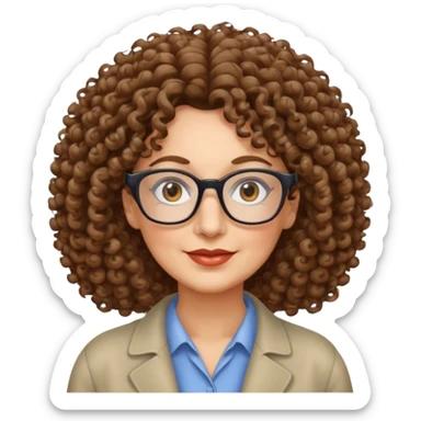 50 years old woman, curly hair, brown eyes and rectangle glasses sticker