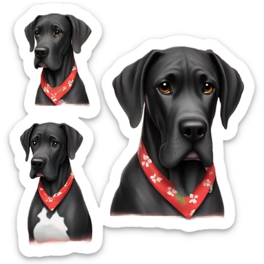 Black Great Dane with Hawaiian flower bandana red  sticker