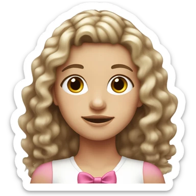 Brownish white Girl with wavy hair and a pink bow on the side of her hair sticker