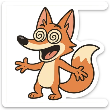 dizzy fox with spiral eyes, playful expression, no background sticker