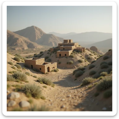 A small hilltop mesa city in the videogame dayz, screenshoot  sticker