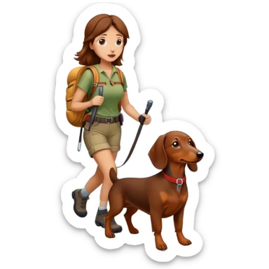 brown daschund dog hiking with a woman with brown hairr a mountain sticker
