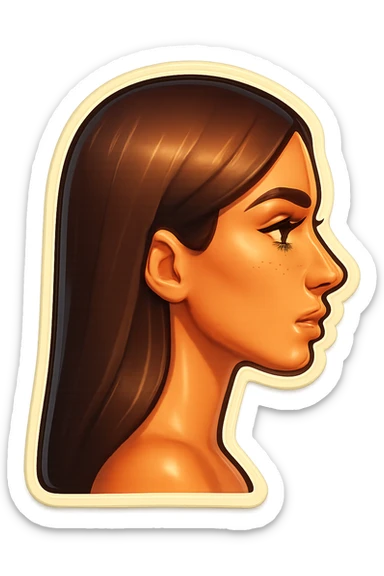 Create a side view (profile) of this woman's head, matching the same cartoon emoji style of the reference image, with long dark hair and similar facial features. Variant 1. sticker