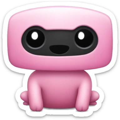 A small pink creature with a rectangular body, big black eyes, a small black smile, long thin arms and legs, and slightly red cheeks. sticker