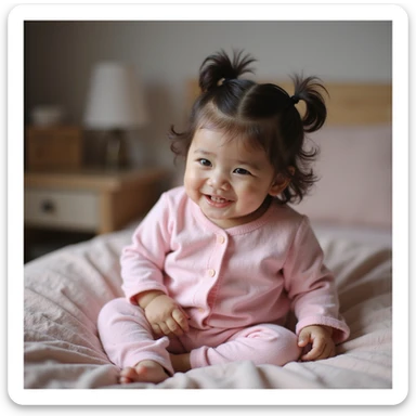 a child in pink pajamas, cozy and realistic sticker