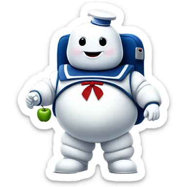 Stay puft marshmallow man ghostbusters friendly no collar holding an apple sticker