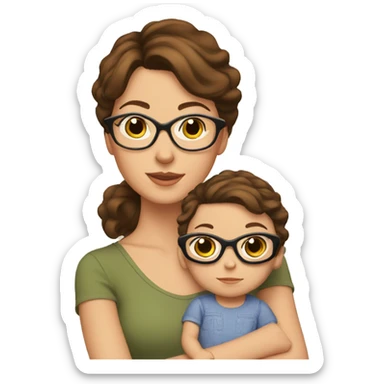 mom with short brown hair and glasses and brown haired baby girl sticker
