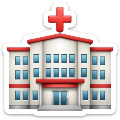 A hospital building with a large red +. In PNG format. sticker