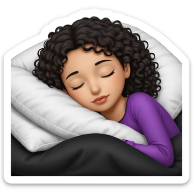 Sleeping Spanish girl on black pillow dark curly hair mixed skin sticker
