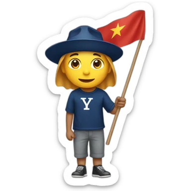 Guy in Yale university hat holding Vietnam flag sticker
