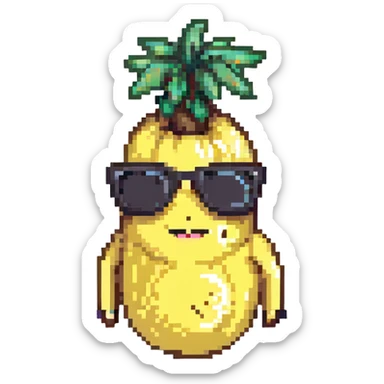Add cool black sunglasses to the joyful banana, keep the pixel art style and no background. sticker