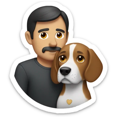 Beagle cuddles middle age man with dark hair  sticker