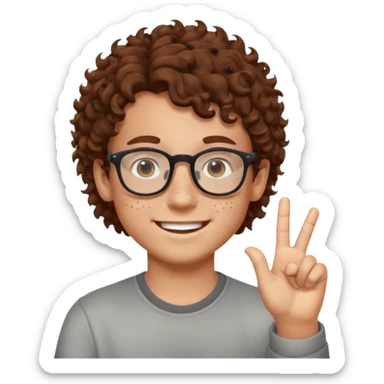 băiat cu ochelari și păr cârlionțat șaten aprobând sticker