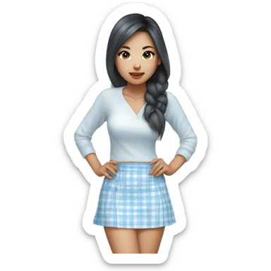 Pretty Mixed Asian girl in Baby blue and white plaid mini skirt sticker