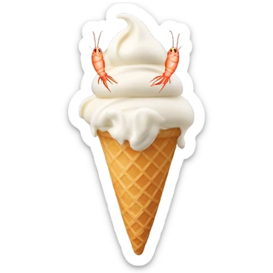 vanilla ice cream cone with multiple small shrimp on top sticker