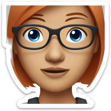 Girl with red straight hair, blue eyes, glasses and a nose ring  sticker