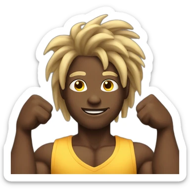 flexing muscles dark skin guy with blonde dreads sticker