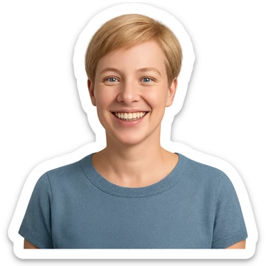 a wife with short blond hair, cheerful, simple background, portrait sticker