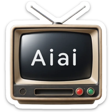 An old simple 2d TV box facing the camera that has simple text 'AI' on its screen. sticker